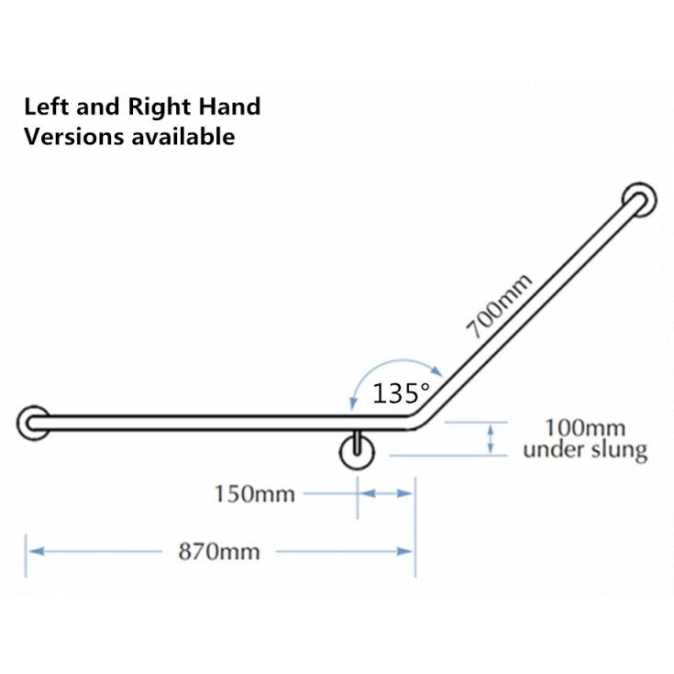 Assist Grab Rail 870*700mm Left Hand Bar Assist Angle Ambulant Accessories Special Needs Stainless Steel 304
