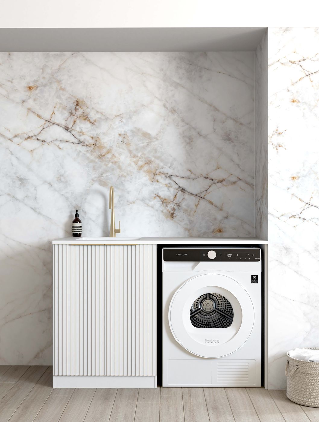 Otti Noosa White Base Laundry Cabinet with Stone Top and Sink 1300x600x900