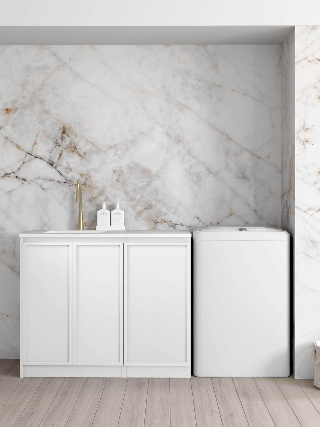 Otti Hampshire White Base Laundry Cabinet with Stone Top and Sink 1060x600x900