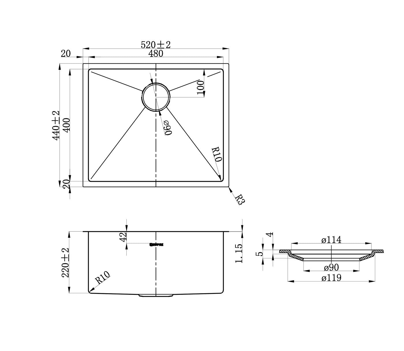 Otti Axon Sink 52S 520x440x220