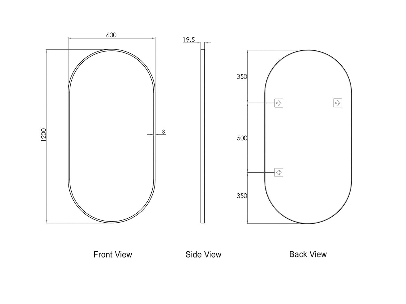 Otti Noosa 1200(W)x600(H) White Metal Frame Mirror- Install Horizontal or Vertical