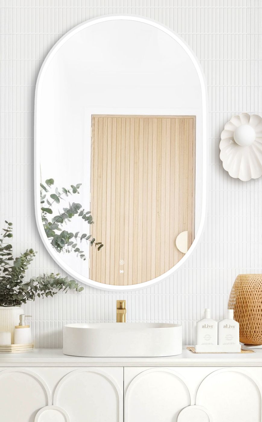 Otti LED Noosa 900(H)x600(W) White Metal Frame Mirror- Install Horizontal or Vertical