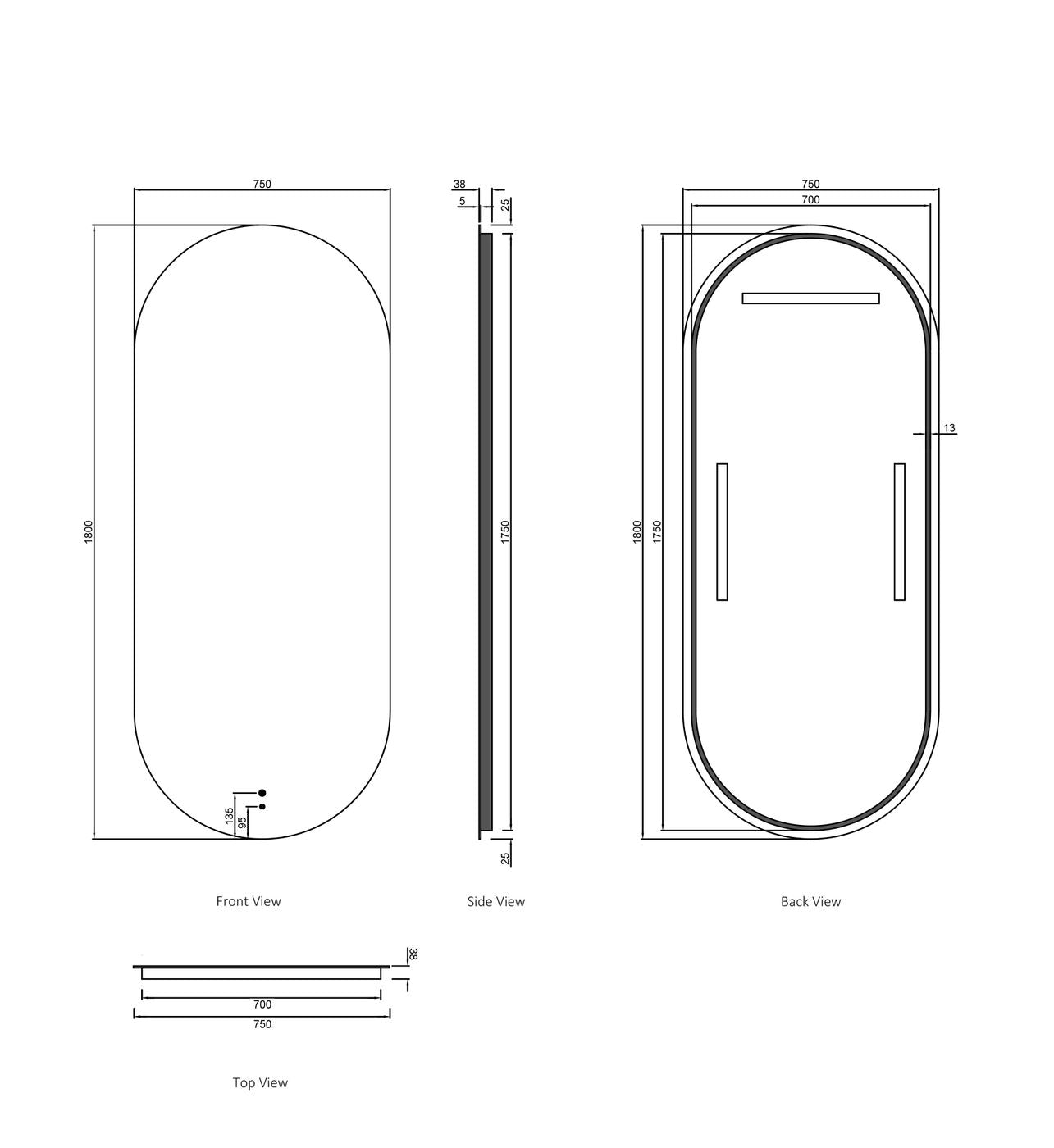 Otti LED Noosa 1800(W)x750(H) Frameless Mirror - Install Horizontal or Vertical