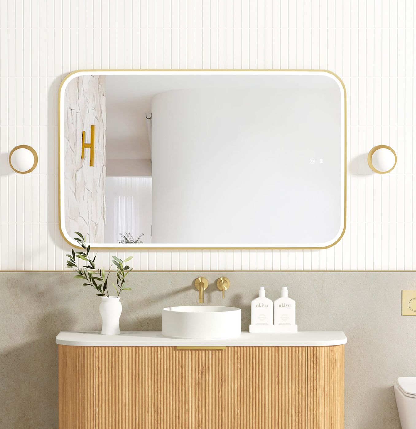 Otti LED Newport 1200(W)x750(H) Gold Metal Frame Mirror- Install Horizontal or Vertical