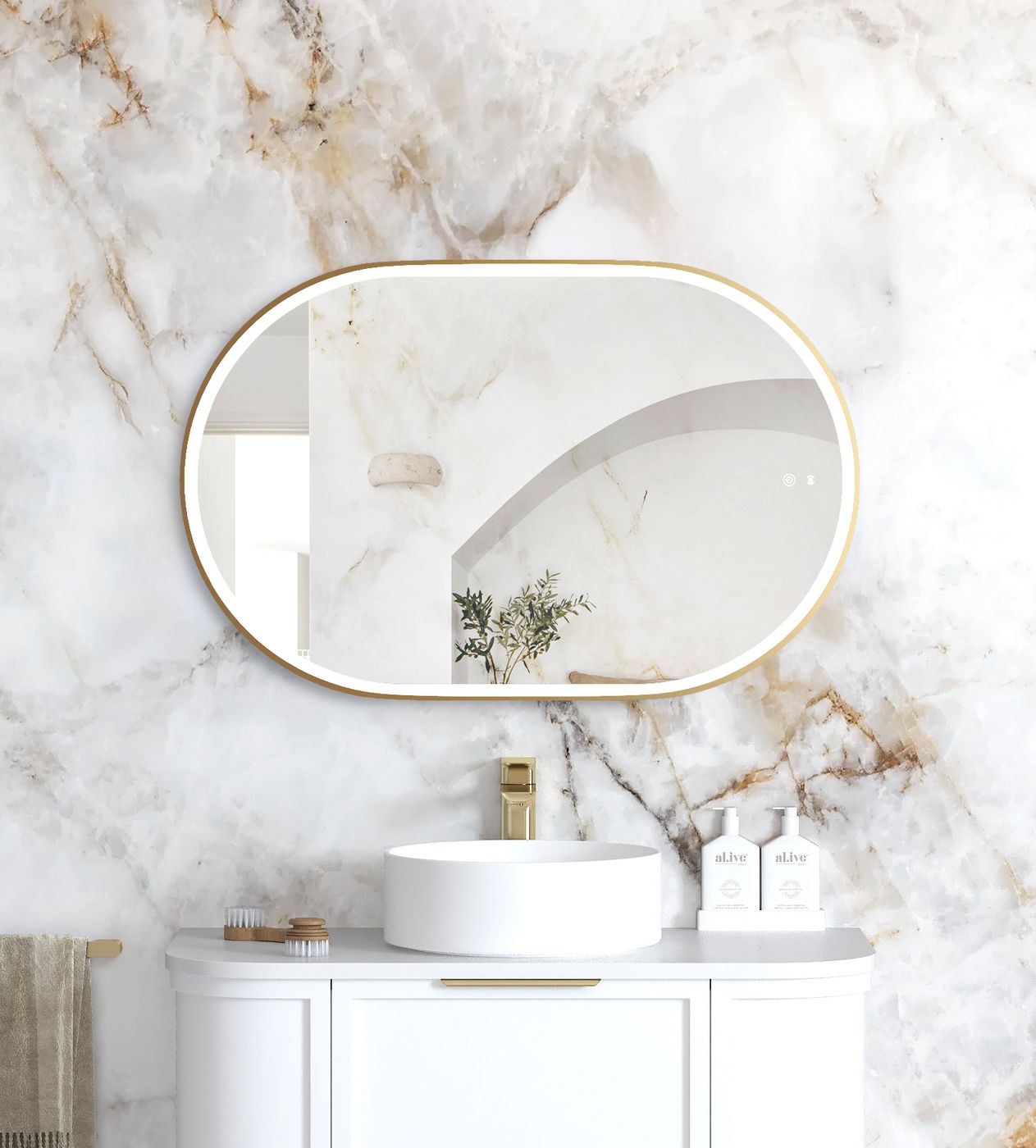 Otti LED Noosa 900(H)x600(W) Gold Metal Frame Mirror- Install Horizontal or Vertical