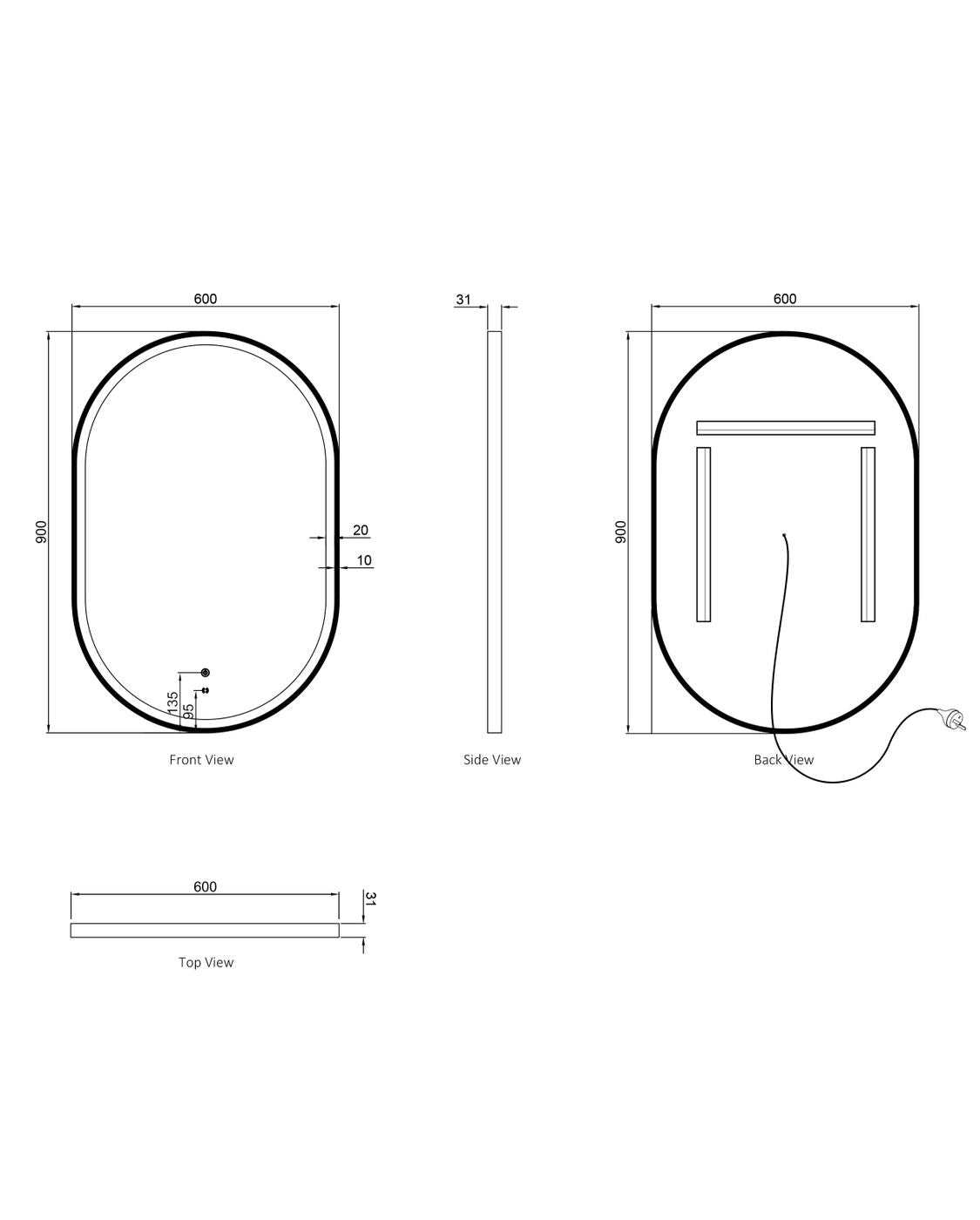 Otti LED Noosa 900(H)x600(W) Gold Metal Frame Mirror- Install Horizontal or Vertical