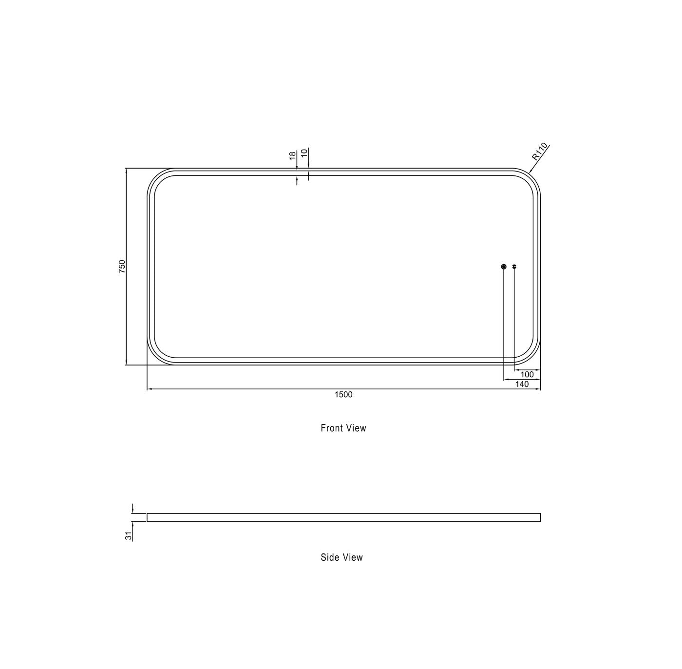 Otti LED Newport 1500(W)x750(H) Black Metal Frame Mirror- Install Horizontal or Vertical