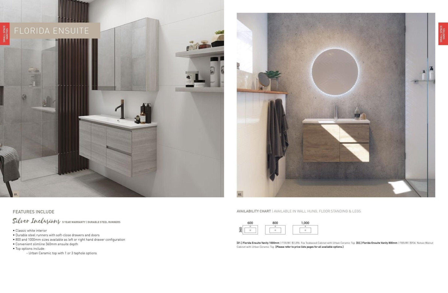 Timberline Florida Ensuite 600mm Vanity - Ideal Bathroom CentreF60FUFreestanding On Kickboard