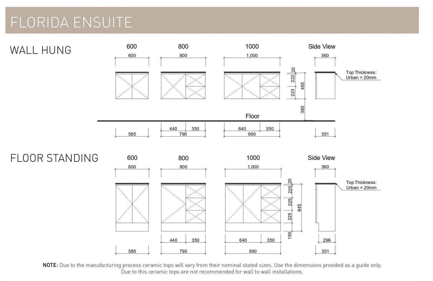 Timberline Florida Ensuite 600mm Vanity - Ideal Bathroom CentreF60FUFreestanding On Kickboard