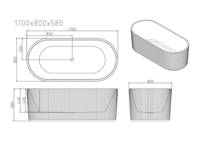 Rose Fluted V-Groove Freestanding Bathtub - Matt White