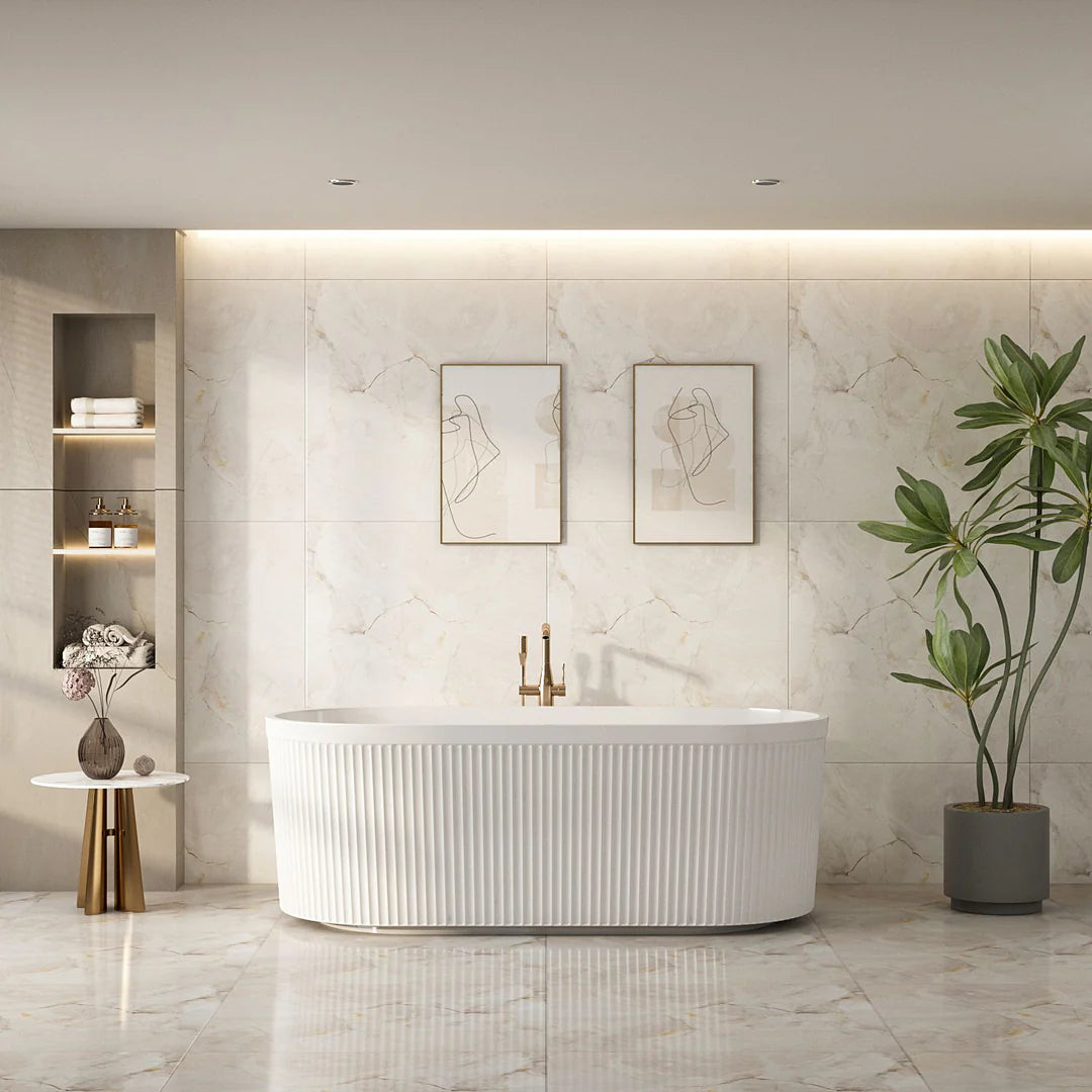 Rose Fluted V-Groove Freestanding Bathtub