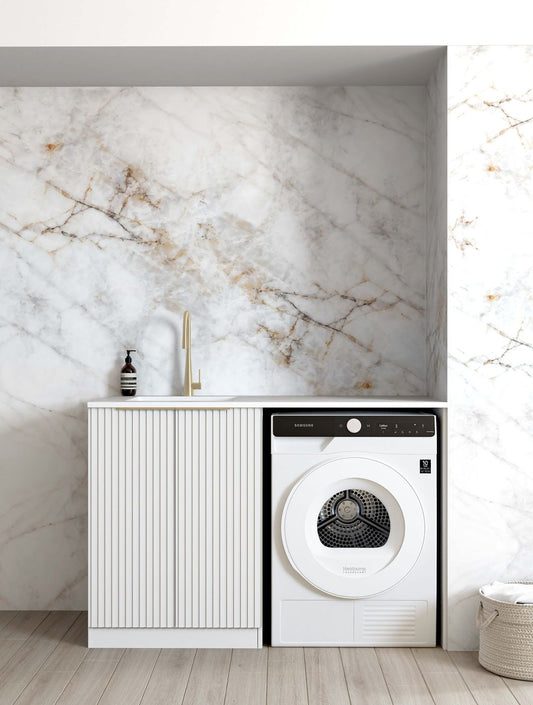 Otti Noosa White Base Laundry Cabinet with Stone Top and Sink 1300x600x900