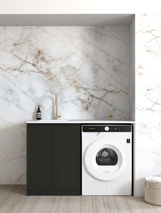 Otti Hampshire Black Base Laundry Cabinet with Stone Top and Sink 1300x600x900