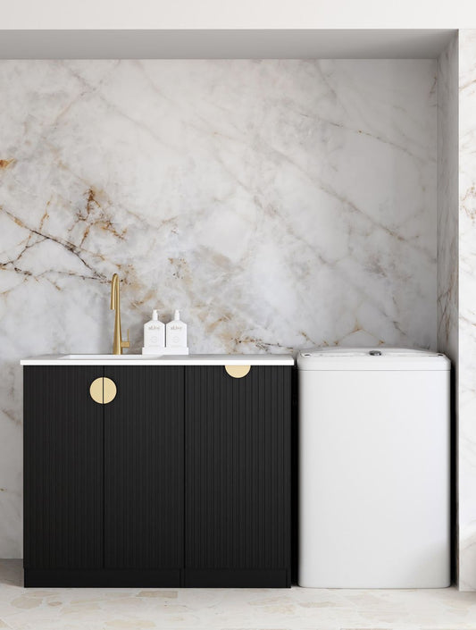 Otti Marlo Black Base Laundry Cabinet with Stone Top and Sink 1060x600x900