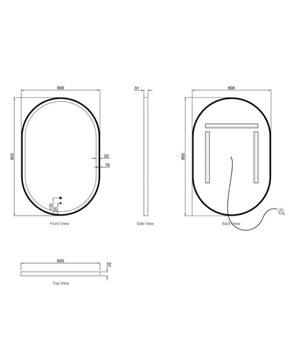 Otti LED Noosa 900(H)x600(W) White Metal Frame Mirror- Install Horizontal or Vertical