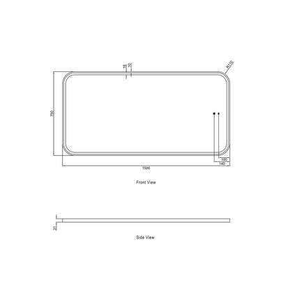 Otti LED Newport 1500(W)x750(H) Black Metal Frame Mirror- Install Horizontal or Vertical
