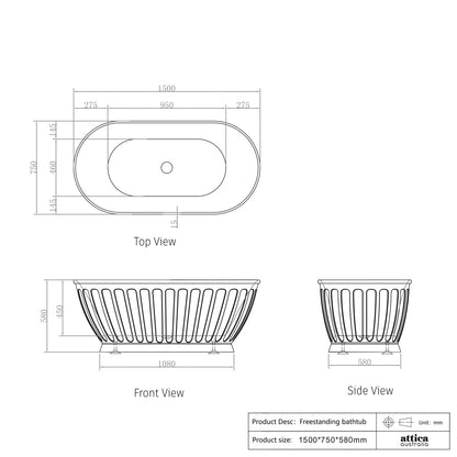Otti Attica Kensington 1500 Matte White Bath