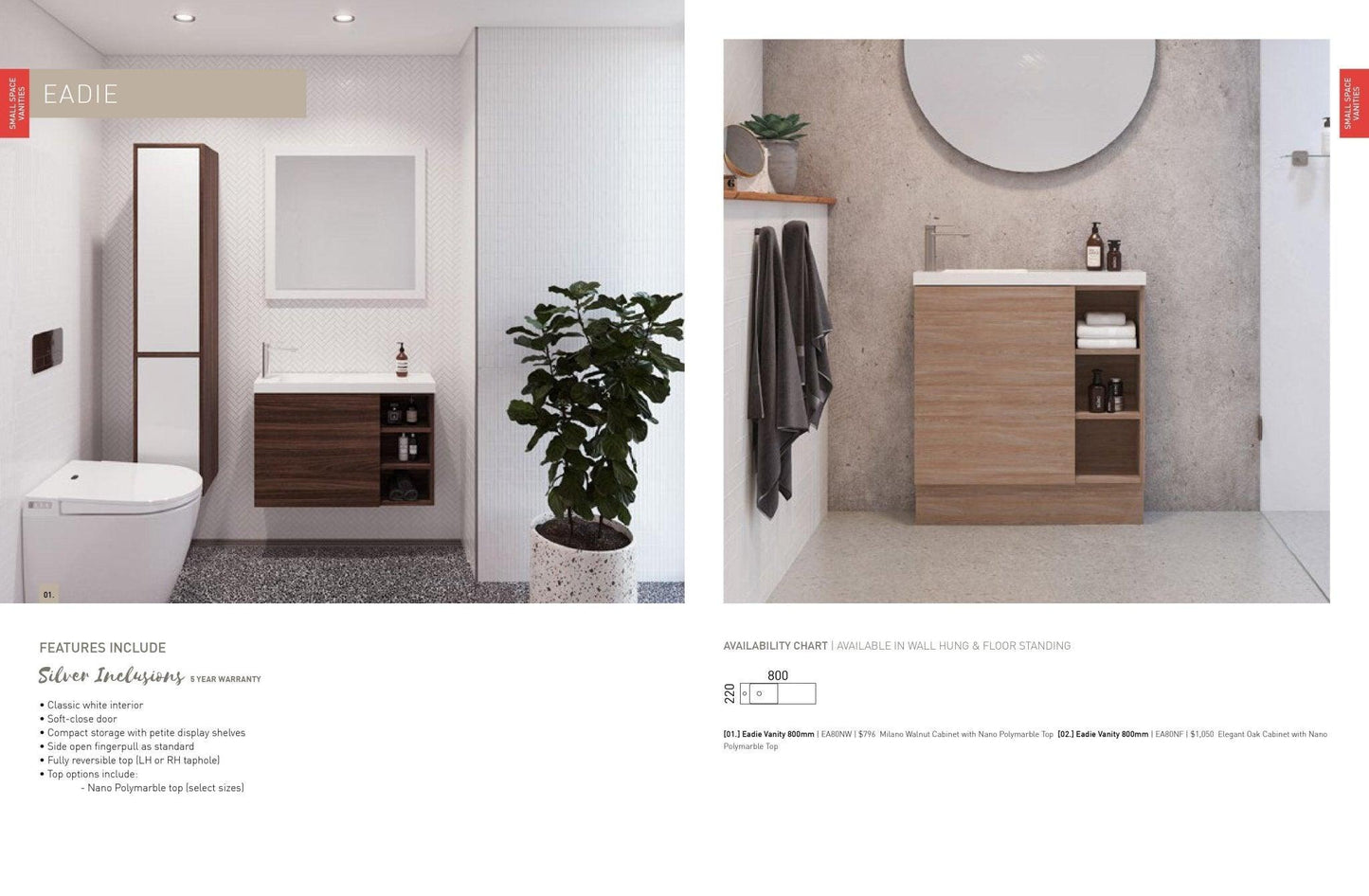 Timberline Eadie 800mm Small Space Vanity - Ideal Bathroom CentreEA80NFFreestanding On Kickboard