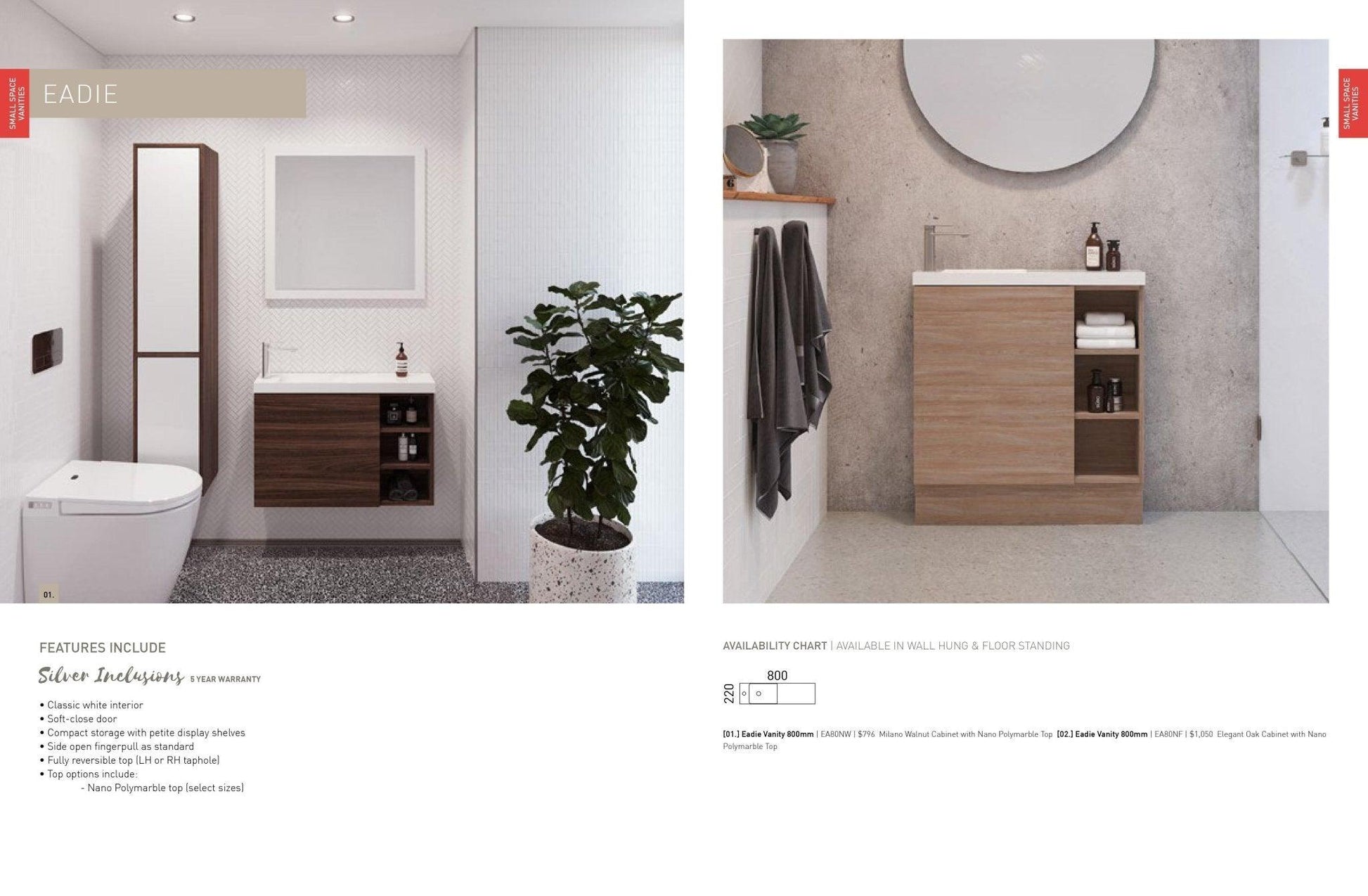 Timberline Eadie 800mm Small Space Vanity - Ideal Bathroom CentreEA80NFFreestanding On Kickboard