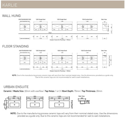 Timberline Karlie 600mm Vanity - Ideal Bathroom CentreKA60UFFreestanding On KickboardUrban Ceramic Top