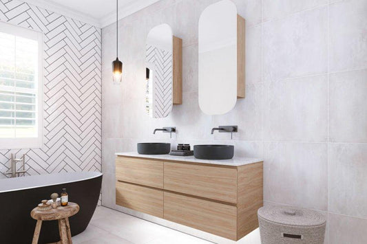 Timberline Nevada Plus 1800mm Wall Hung Vanity with Silk Surface Top & White Gloss Ceramic, Double Bowl - Ideal Bathroom CentreNEVP-V-1800-D-SSA-WWith White Gloss Above Counter Basins