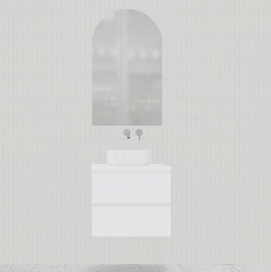 Timberline Nevada Plus 600mm Wall Hung Vanity,Satin White Finish,20mm Pure White Stone Top - Ideal Bathroom CentreNEVP-V-600-C-SSA-W (ideal9695)
