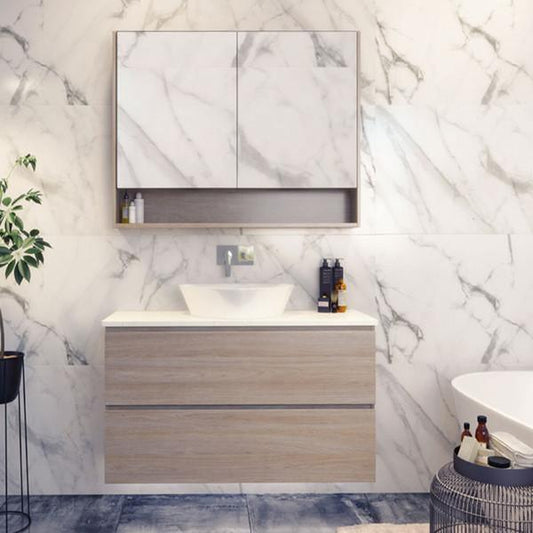 Timberline Nevada Plus 900mm Wall Hung Vanity with Silk Surface Top & White Gloss Ceramic - Ideal Bathroom CentreNP90MW