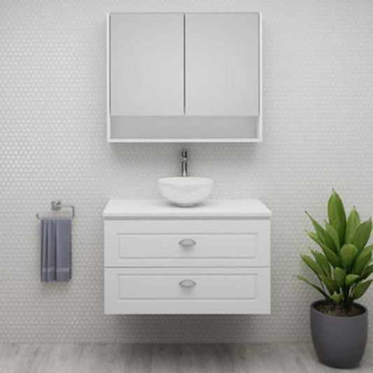 Timberline Nevada Plus Classic 900mm Wall Hung Vanity, with Silk Surface Top & White Gloss Ceramic - Ideal Bathroom CentreNPC90MW