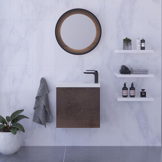 Timberline Ollie 550mm Small Space Vanity, Wall Hung, Milano Walnut, LH Hinges - Ideal Bathroom CentreOLL-V-550-L-NAN-W(ideal8094-1 )
