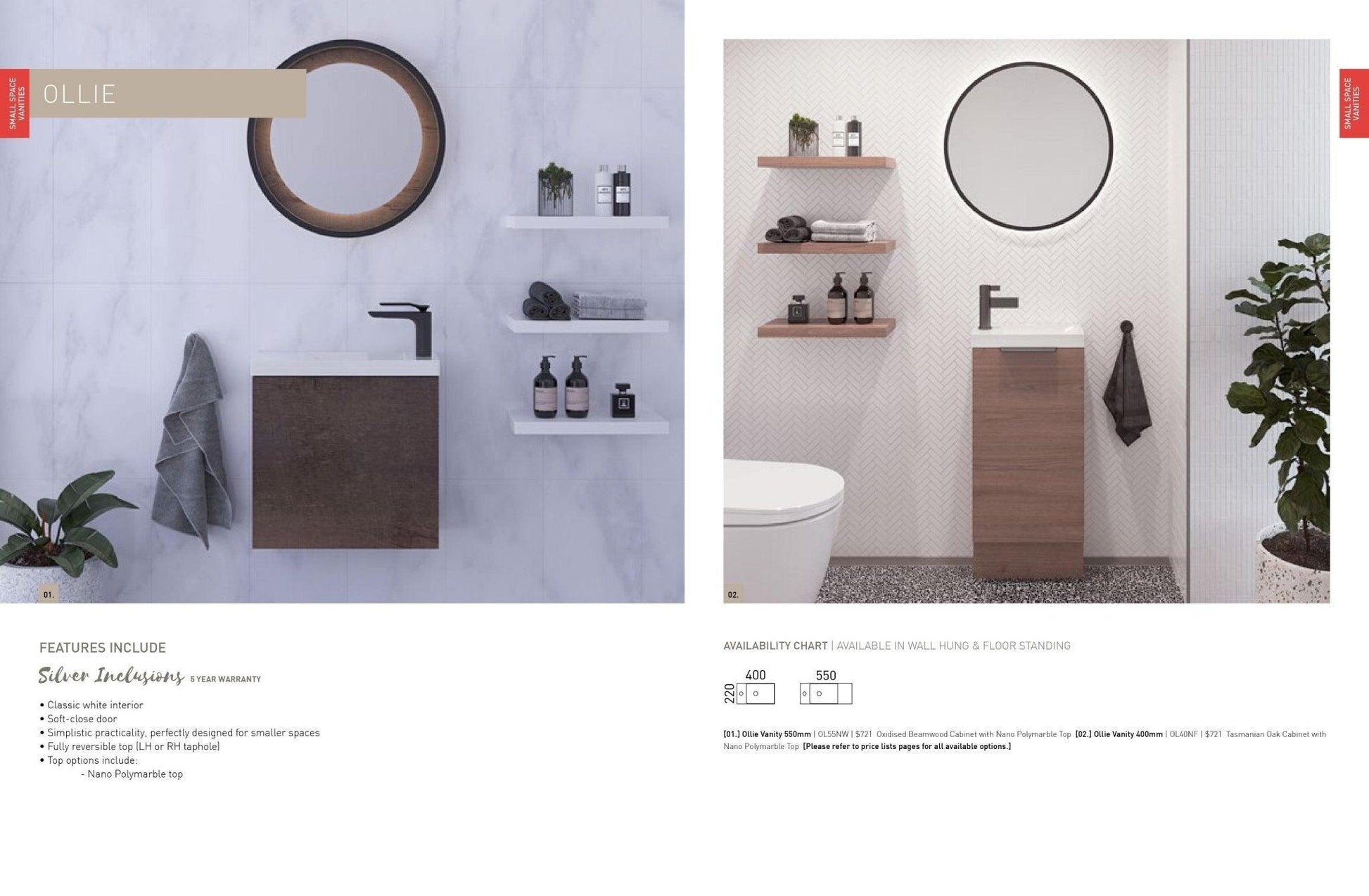 Timberline Ollie Small Space Vanity - Ideal Bathroom CentreOL40NW400mmWall Hung