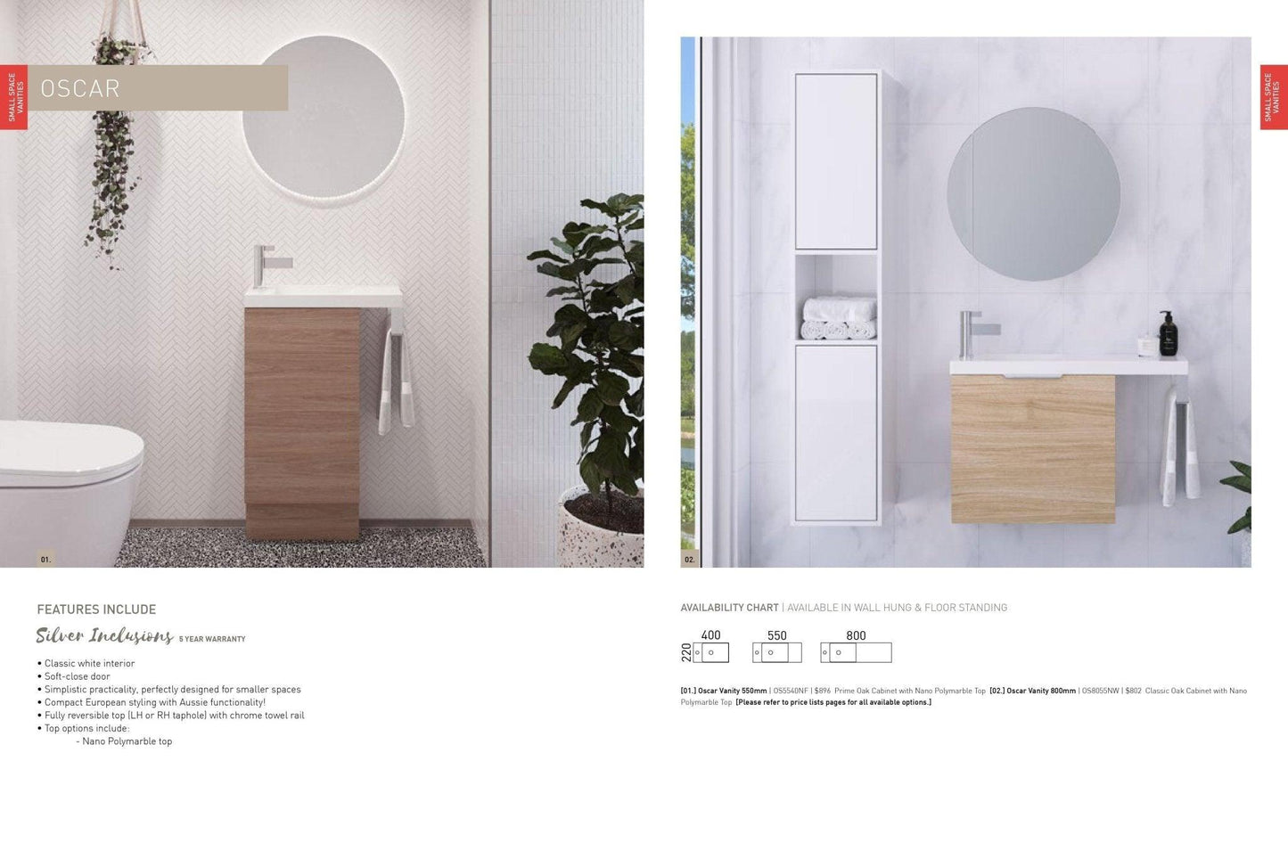 Timberline Oscar Small Space Vanity - Ideal Bathroom CentreOS5540NW550 Top/ 400 CabinetWall Hung